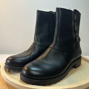 Naturalizer N5 Comfort Tynner Combat/Moto Black Leather Ankle Boots Size 6.5 W